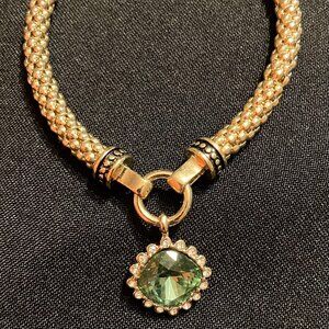 Nine West Green Stone Charm Stretchy Bracelet 7.5"